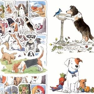 100 Cute Dog Stickers - Assorted Hand-Drawn Dogs (White, Brown, Black)